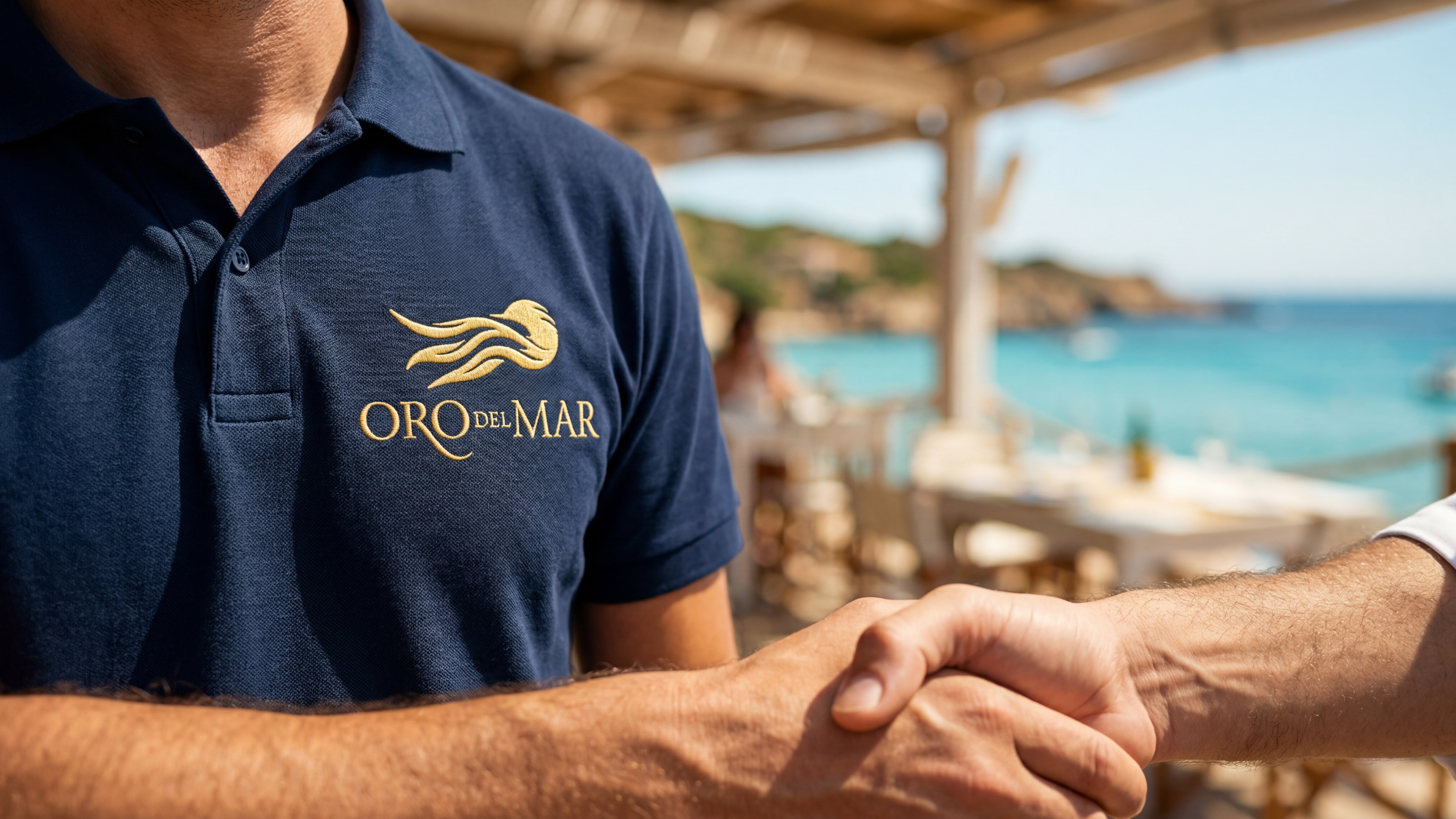 Operatore con polo Oro del Mar durante incontro professionale